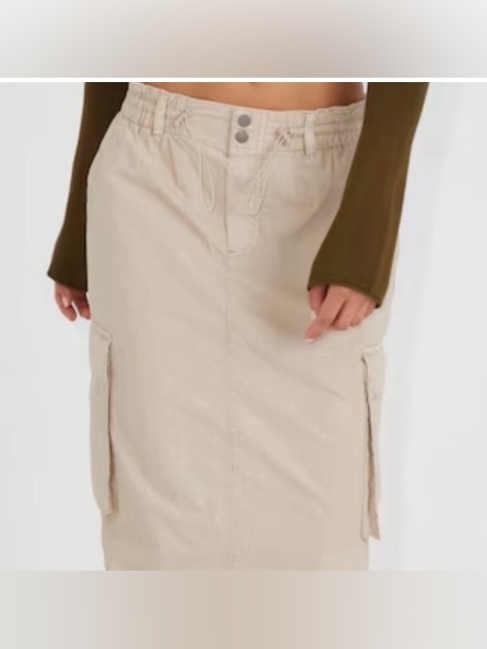 Garage 100% Cotton Light Tan Parachute Cargo Maxi Skirt Y2K Utility - Picture 2 of 14